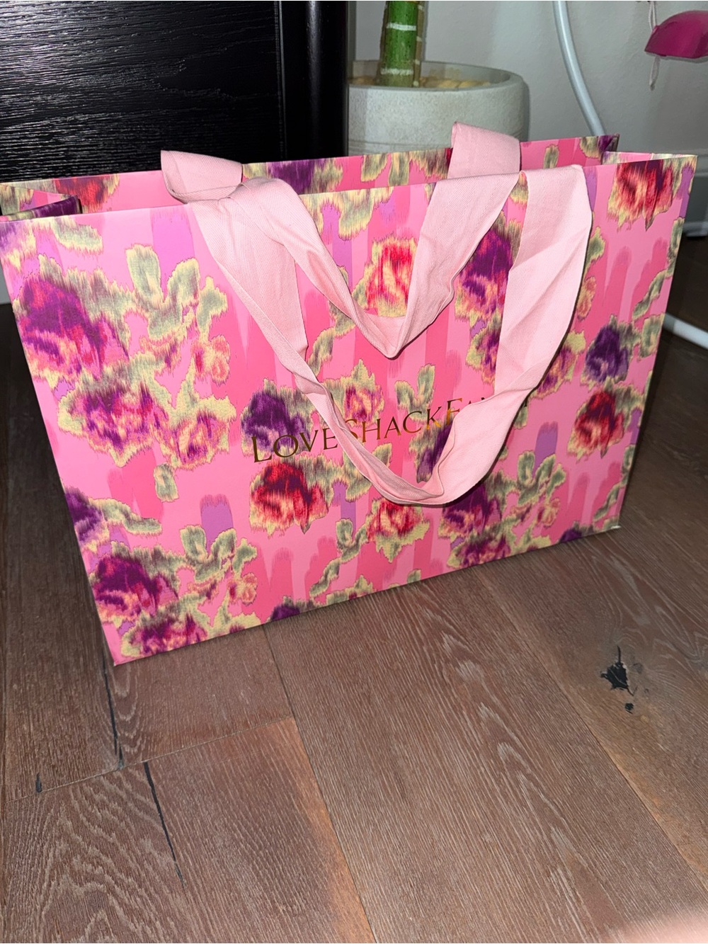 LoveShackFancy Pink Floral Bag with Gold Logo